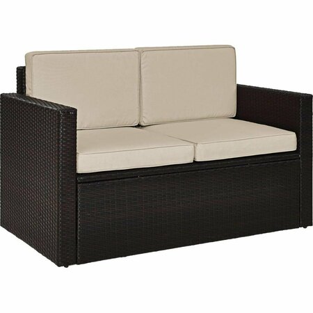 CROSLEY Palm Harbor Outdoor Wicker Loveseat with Sand Cushions - Brown KO70092BR-SA